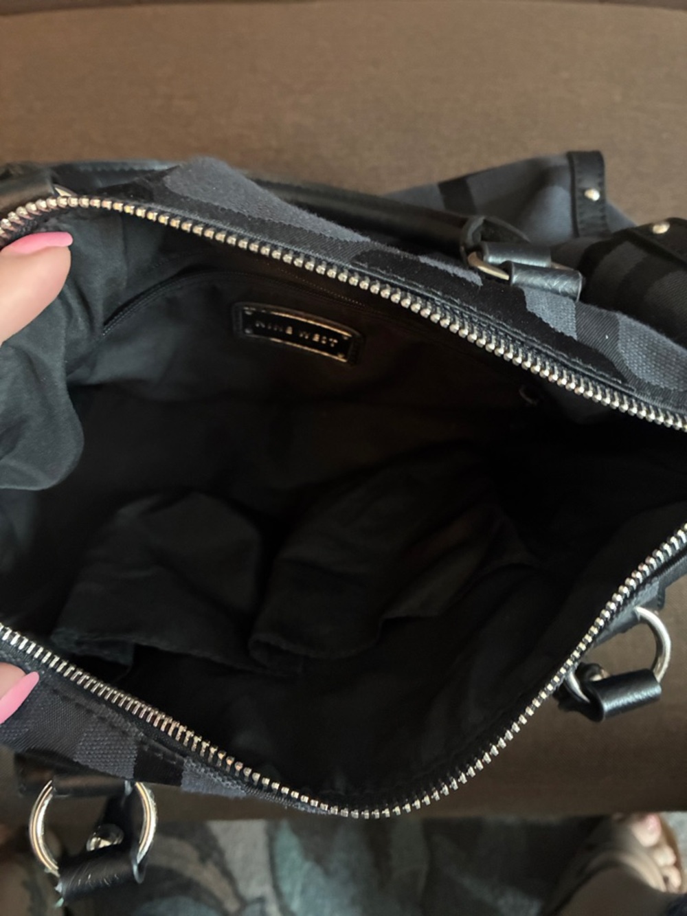 Nine West Black Patterned Satchel with Silver Studs - Picture 4 of 5